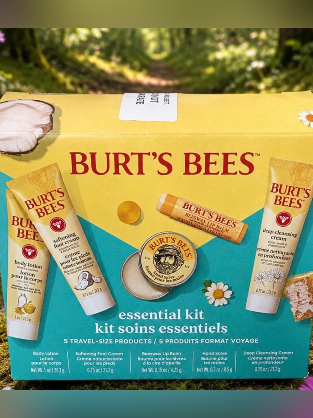 Burt's Bees Yellow and Teal Essential Kit - Travel Size Bath & Body Set